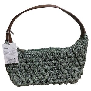 A New Day Woven Shoulder Bag Womens Green Metallic Raffia Purse Handbag NWT